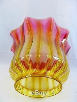 Fabulous Stevens & Williams Airtrap Amberina Duplex Oil Lamp Shade Art Glass