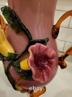Fabulous Stevens & Williams Late Victorian cased glass Vase/Urn Applied Flowers