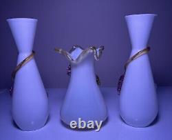 Fabulous Victorian Uranium Stevens & Williams Rare Survivor 3 Piece Vase Set