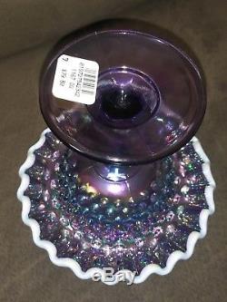 Fenton 1167 OQ Violet iridescent crest Hobnail Fairy lamp Light -READ DESCIPTION
