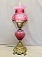 Fenton Art Glass Hobnail Cranberry Opalescent Table Lamp Brass Parlor Student