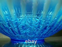 Fenton Art Glass Blue Opalescent Hearts & Flowers 10.5 Ruffled Bowl Signed