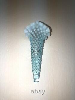 Fenton Art Glass Blue Opalescent Hobnail Epergne Bowl 3 Lily Horn Vases Vintage