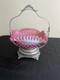Fenton Art Glass Bride's Basket Bowl Cranberry Opalescent Diamond Optic Withstand