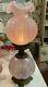 Fenton Art Glass Chiffon Pink Carnival Hobnail Victorian Gone With The Wind Lamp