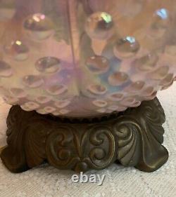 Fenton Art Glass Chiffon Pink Carnival Hobnail Victorian Gone With The Wind Lamp