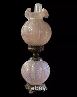 Fenton Art Glass Chiffon Pink Carnival Hobnail Victorian Gone With The Wind Lamp