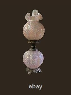 Fenton Art Glass Chiffon Pink Carnival Hobnail Victorian Gone With The Wind Lamp