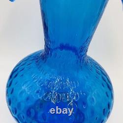 Fenton Art Glass Colonial Blue 11 Vase Crimped Rim Dot Thumbprint Optic