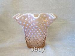 Fenton Art Glass Pink Peach Opalescent HOBNAIL Ruffled 7.25 tall Vase Crimped