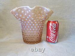 Fenton Art Glass Pink Peach Opalescent HOBNAIL Ruffled 7.25 tall Vase Crimped