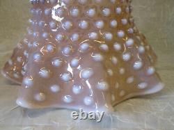 Fenton Art Glass Pink Peach Opalescent HOBNAIL Ruffled 7.25 tall Vase Crimped