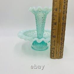 Fenton Art Glass Single One Horn Mini Green Epergne Diamond & Lace Opalescent