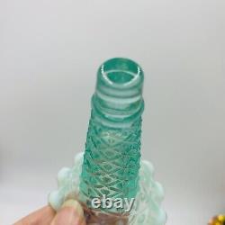 Fenton Art Glass Single One Horn Mini Green Epergne Diamond & Lace Opalescent