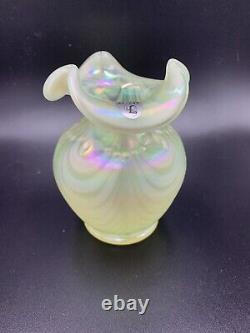 Fenton Art Glass Topaz Iridescent Opalescent Drape Vase Etched Scott K Fenton