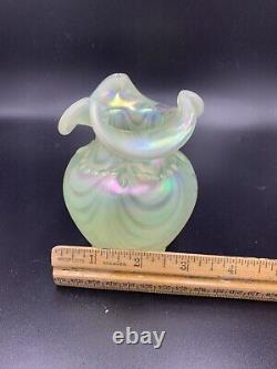 Fenton Art Glass Topaz Iridescent Opalescent Drape Vase Etched Scott K Fenton
