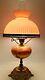 Fenton Art Glass Hand Painted Burmese Student Lamp With Solid Color Shade Pretty