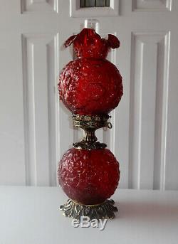 Fenton Art Glass''poppy'' Design Ruby Red Lamp Gwtw