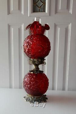 Fenton Art Glass''poppy'' Design Ruby Red Lamp Gwtw