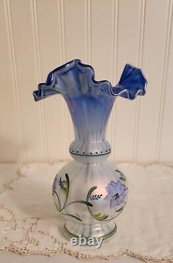 Fenton Blue Harmony 1999 Messenger Exclusive Hand Painted Vase Signed #687