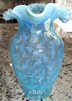 Fenton Blue Opalescent Glass Daisy & Fern Large Pitcher LG Wright Vtg Antique