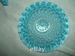 Fenton Blue Opalescent Hobnail Fan Vanity Dresser Set Rare 7 Piece