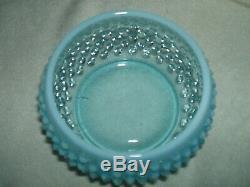 Fenton Blue Opalescent Hobnail Fan Vanity Dresser Set Rare 7 Piece