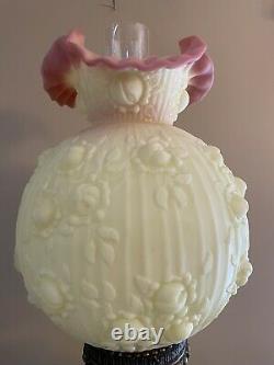 Fenton Burmese Huge 36 Lamp GWTW Cabbage Rose Satin Glass Great Condition
