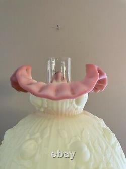 Fenton Burmese Huge 36 Lamp GWTW Cabbage Rose Satin Glass Great Condition