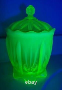 Fenton Cactus Topaz Vaseline Glass LARGE Covered Cracker Cookie Jar RARE