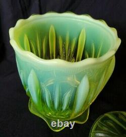 Fenton Cactus Topaz Vaseline Glass LARGE Covered Cracker Cookie Jar RARE