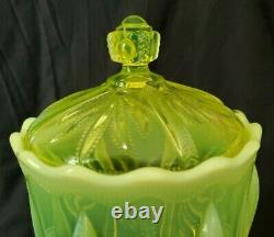 Fenton Cactus Topaz Vaseline Glass LARGE Covered Cracker Cookie Jar RARE