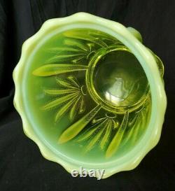 Fenton Cactus Topaz Vaseline Glass LARGE Covered Cracker Cookie Jar RARE