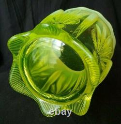 Fenton Cactus Topaz Vaseline Glass LARGE Covered Cracker Cookie Jar RARE