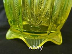 Fenton Cactus Topaz Vaseline Glass LARGE Covered Cracker Cookie Jar RARE