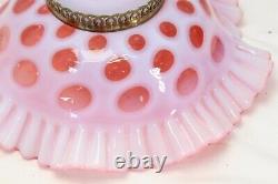 Fenton Ceiling Light Coin Dot Cranberry Opalescent Shade Ruffled Lamp Tested