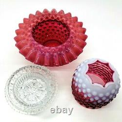 Fenton Cranberry 3 Piece Hobnail Fairy Lamp