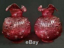 Fenton Cranberry Glass Lamp Globes Set of Two