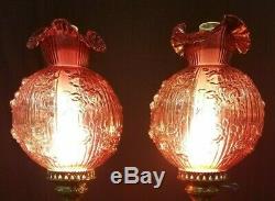 Fenton Cranberry Glass Lamp Globes Set of Two