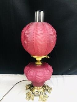 Fenton Cranberry Lamp Gone With The Wind L. G. Wright Satin Beaded Drape GWTW