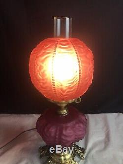 Fenton Cranberry Lamp Gone With The Wind L. G. Wright Satin Beaded Drape GWTW