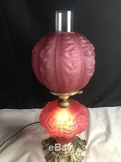 Fenton Cranberry Lamp Gone With The Wind L. G. Wright Satin Beaded Drape GWTW