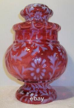 Fenton Cranberry Opalescent Daisy and Fern Apothecary Jar RARE Large 10 Size