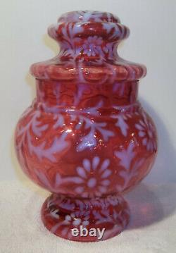 Fenton Cranberry Opalescent Daisy and Fern Apothecary Jar RARE Large 10 Size