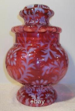 Fenton Cranberry Opalescent Daisy and Fern Apothecary Jar RARE Large 10 Size