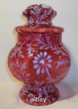 Fenton Cranberry Opalescent Daisy and Fern Apothecary Jar RARE Large 10 Size