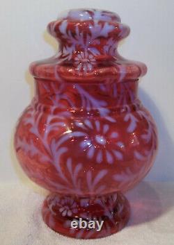 Fenton Cranberry Opalescent Daisy and Fern Apothecary Jar RARE Large 10 Size