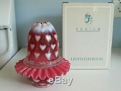 Fenton Cranberry Opalescent Fairy Light Heart Optic 3 Pc Lamp Sentimental NIB