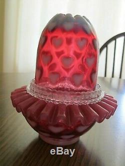 Fenton Cranberry Opalescent Fairy Light Heart Optic 3 Pc Lamp Sentimental NIB