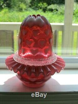 Fenton Cranberry Opalescent Fairy Light Heart Optic 3 Pc Lamp Sentimental NIB